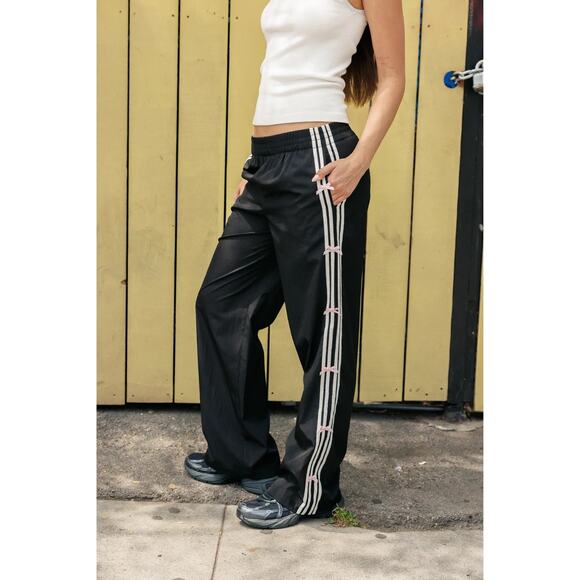 Cali 1850 Pants - Cali 1850 Womens sz Large Erica Bow Stripe Wide Leg Track Pants Streetwear Black